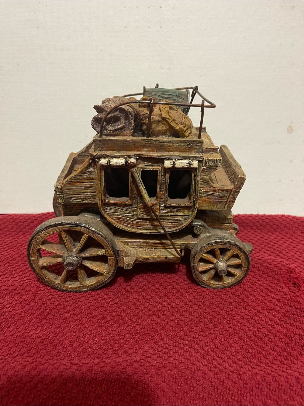 Vintage Style Wooden Stagecoach Figurine in Distressed Brown